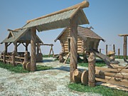 3d-дизайн проект. Детская площадка в русском стиле с резными декоративными элементами